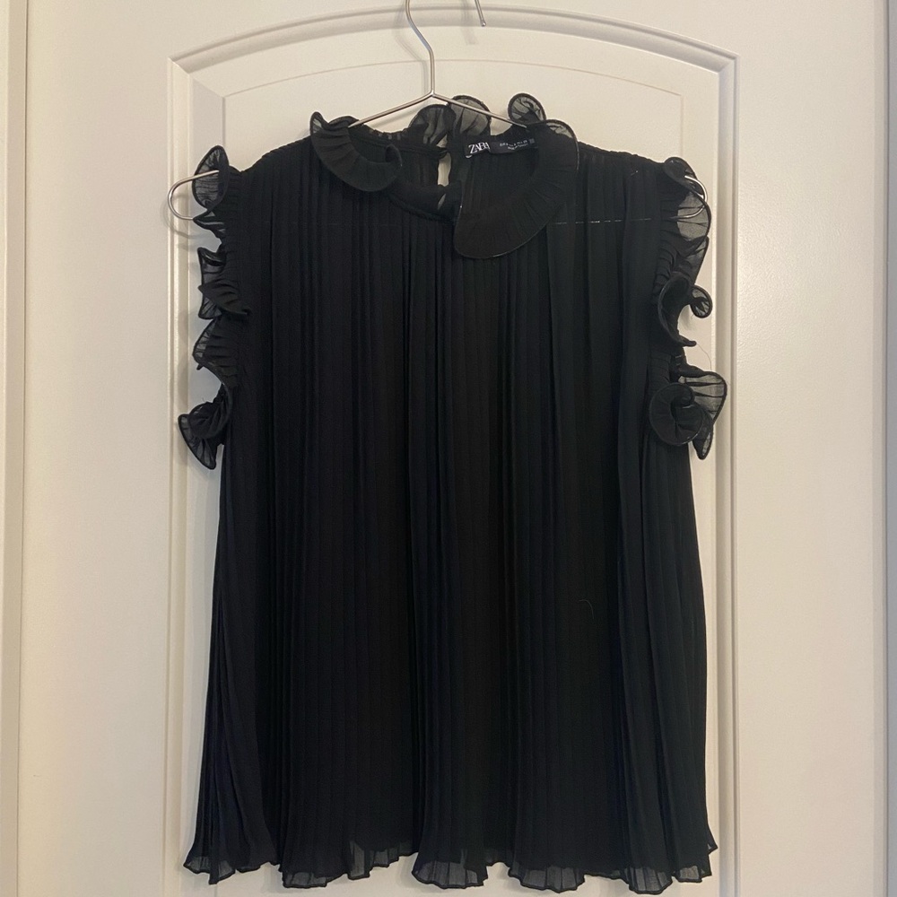 Zara Black Ruffled Blouse - Picture 2 of 4